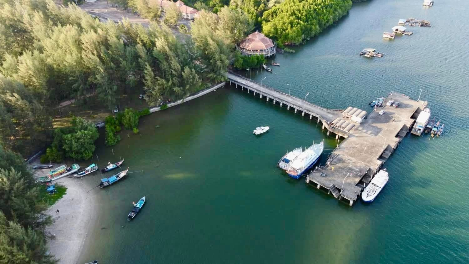 Khlong Son Marina pier close-up inside the mangrove estuary